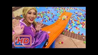 Princess Rapunzel Slides Car Into The Pool W Spiderman & Hulk Funny Kids Video