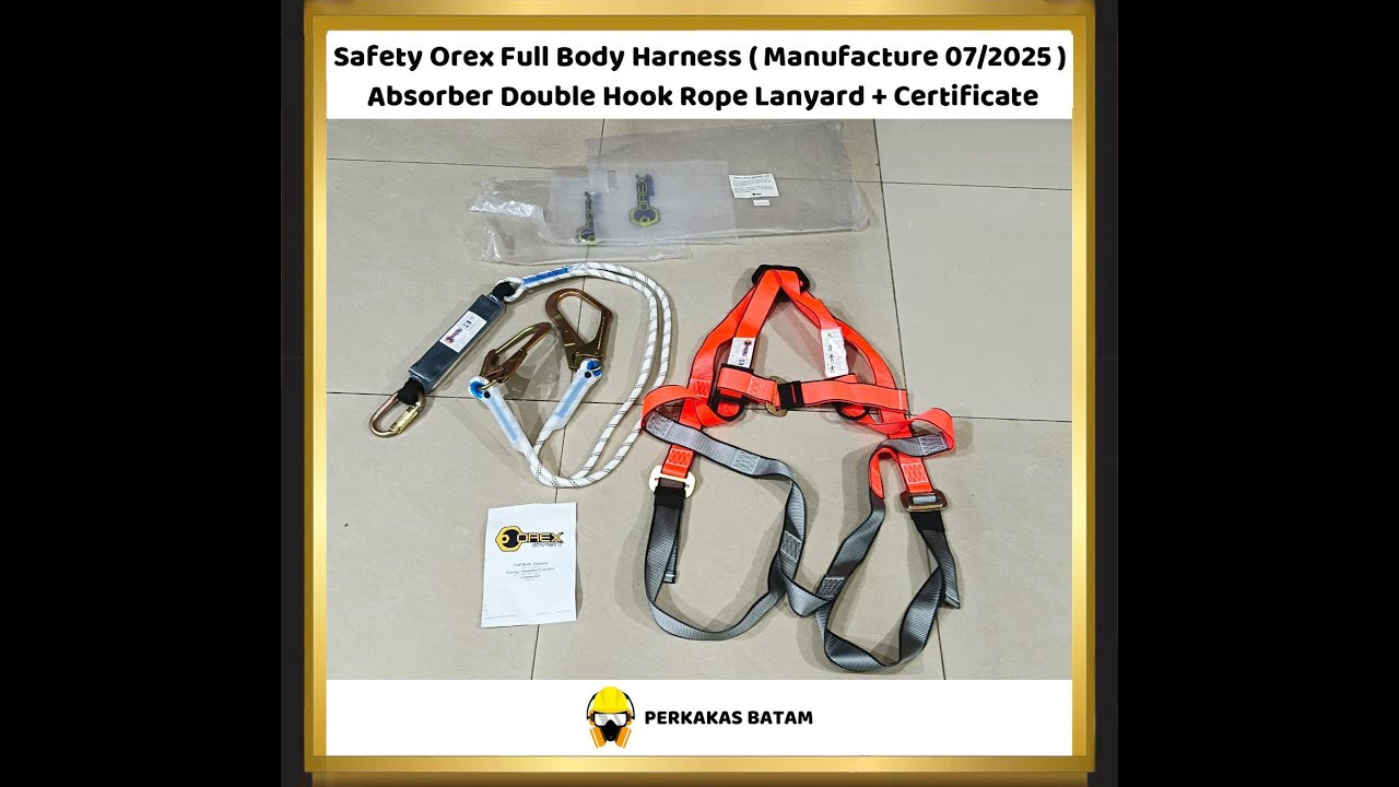 Safety Orex Full Body Harness Energy Absorber Double Hook Rope Lanyard