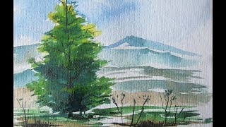 watercolor landscape paint painting easy sky step tree tutorial