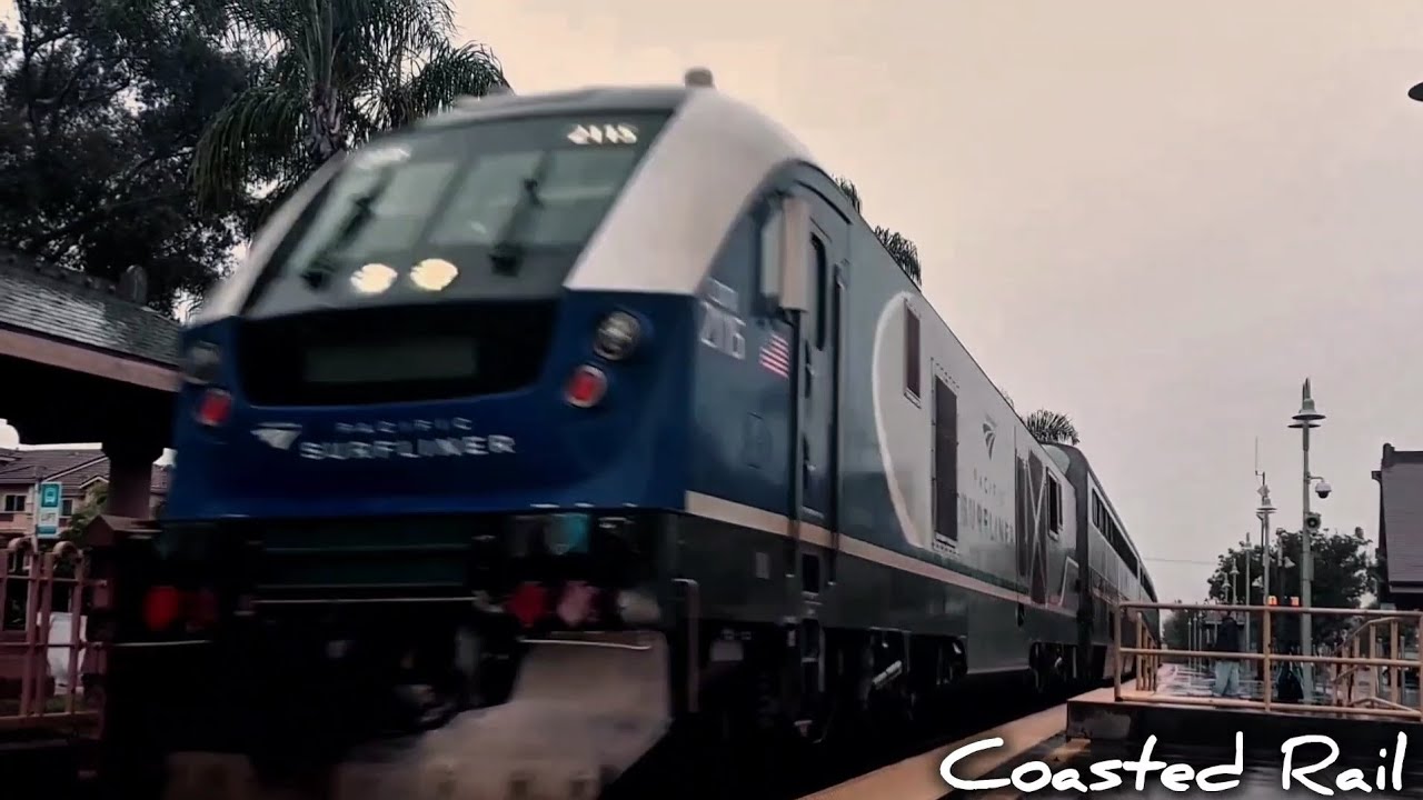 Rainy Day At Carlsbad Village Ft. High Speed Surfliners!