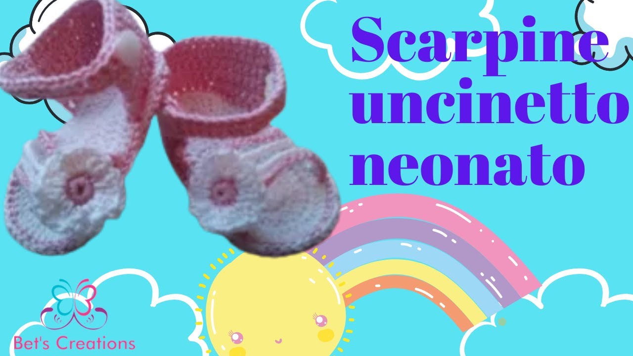 SANDALI UNCINETTO PER NEONATA CON FIORELLINO 2 di 4-Baby crochet sandals  0-3 month - YouTube