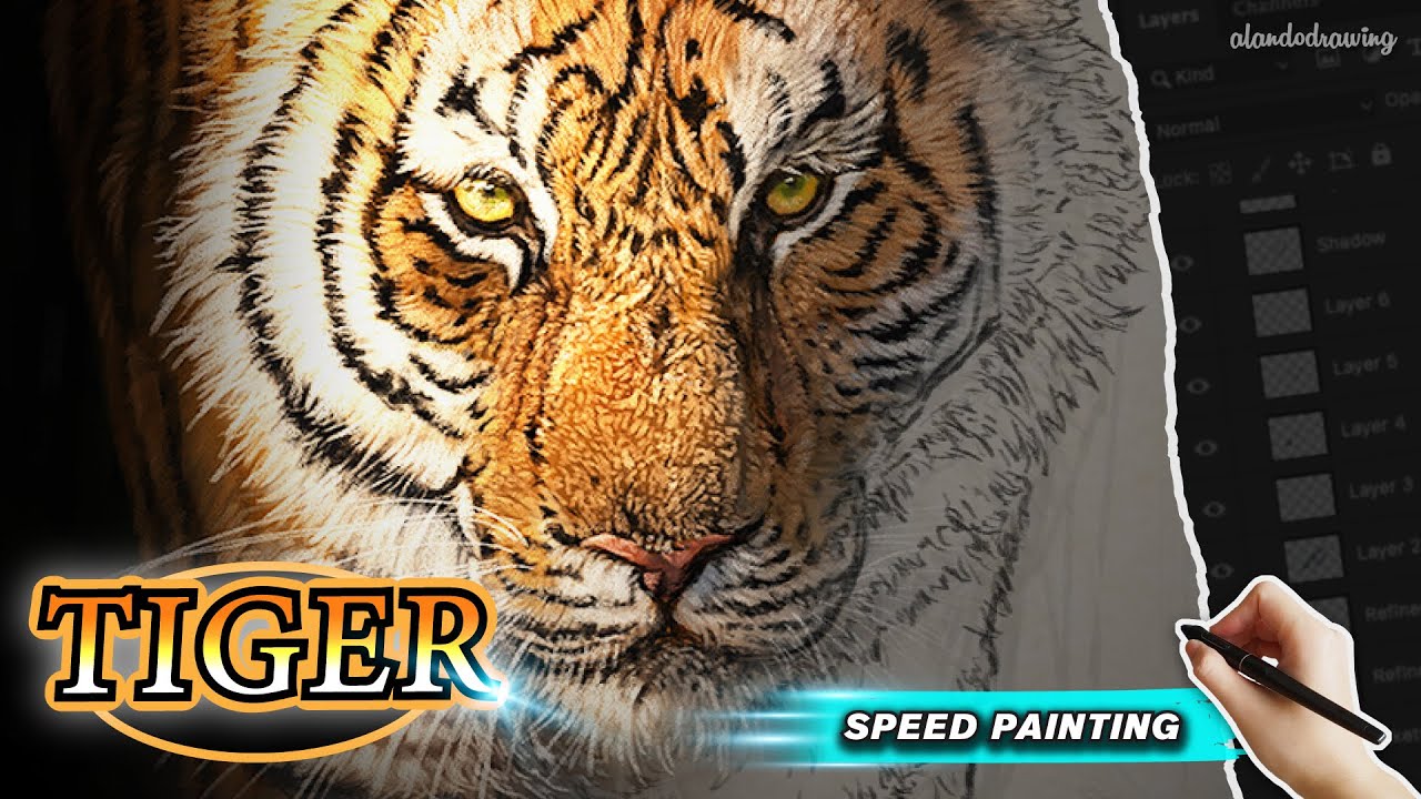 Realistic Tiger Speed Painting | From Sketch to Predator 🐅