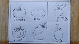 6 Different types of vegetables drawing| How to draw different Vegetables drawing easy