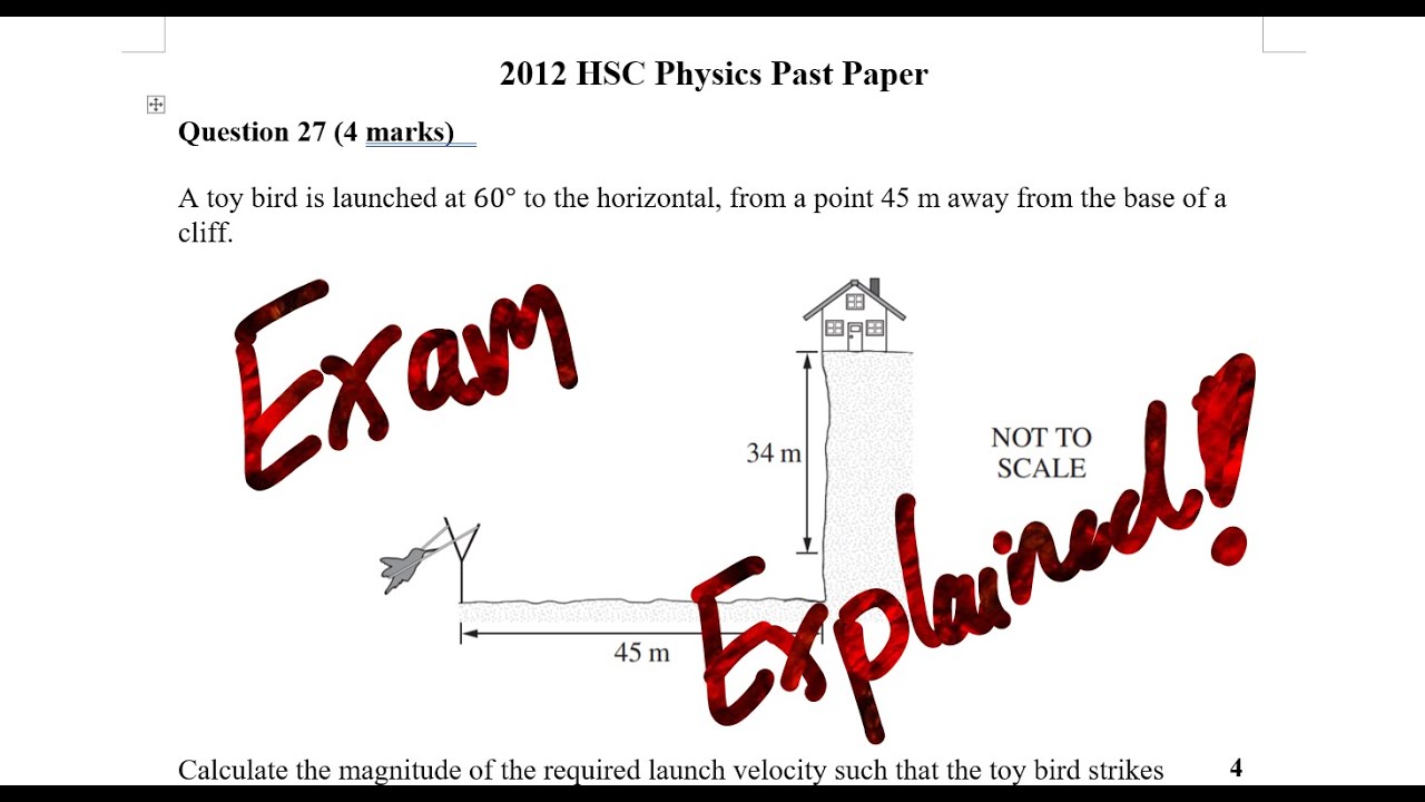 2012 HSC Physics Q27 - Projectile Motion, Different End Height
