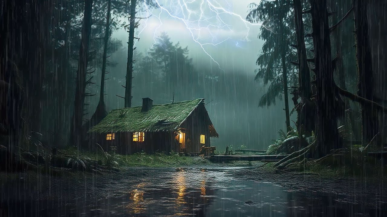 Torrential Rain in a Forest Cabin 🌧️ Cozy Rain Sounds for Sleep & Relaxation