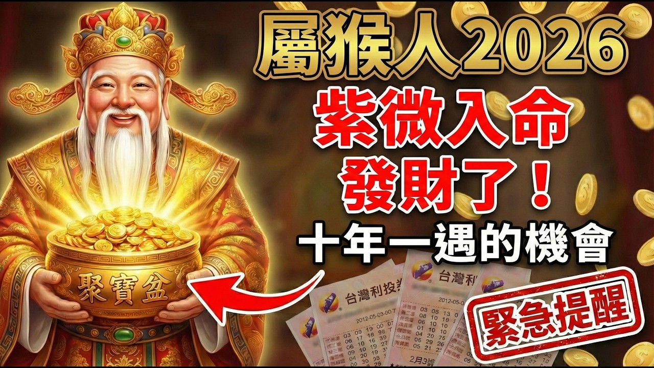 家裡有屬猴的快接走！2026年起，『紫微星』入命，十年一遇的發財機會就在眼前，抓住了富得流油，錯過了遺憾終生！#2026屬猴運勢 #生肖猴2026運程 #招財 #風水佈局 #生肖猴 #屬猴 #發財