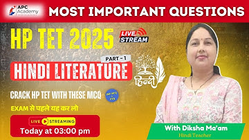 HP TET  || HINDI LITERATURE  || P - 1 Most Important Questions + PYQ #hptet2025 #apcacademy #hpbose