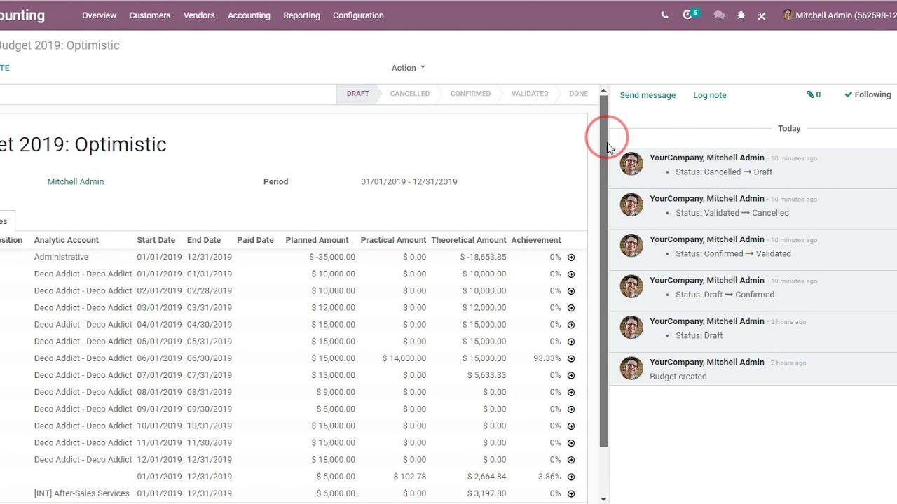 Odoo budget tutorial - YouTube