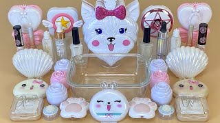 Asmr Slime Mixing White Makeup, Eyeshadow, Glitter Into Slime. Satisfying Slime Video.