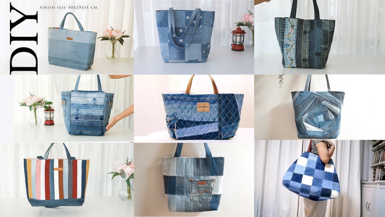 9 DIY recycled denim tote bag | sewing | easy | tutorial - YouTube