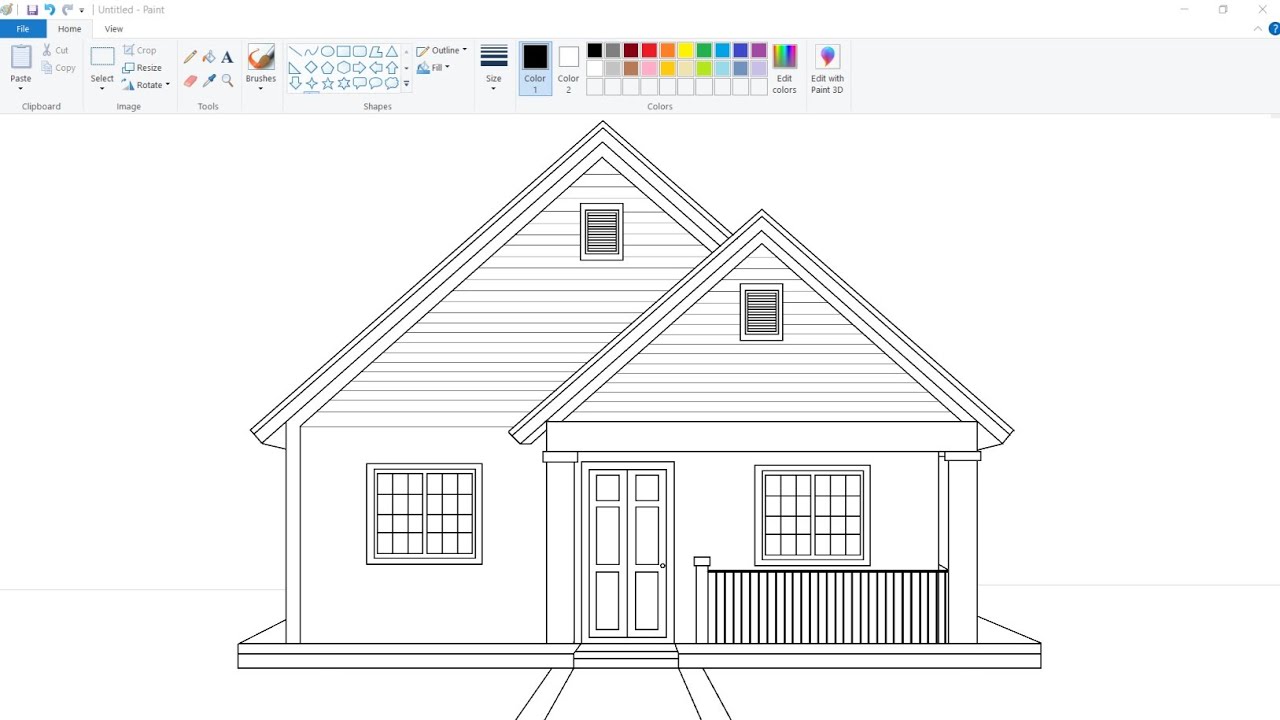 How to draw House / Home step by step in computer using Ms Paint ...