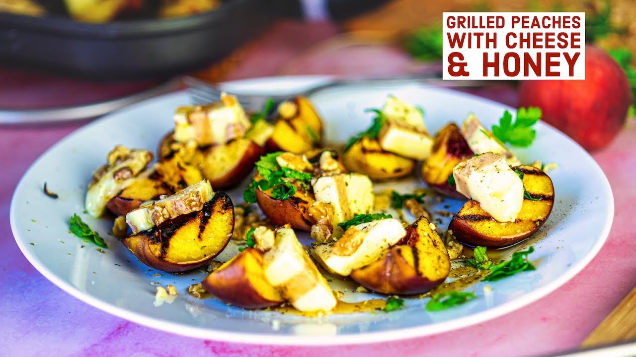 Grilled Peaches with Cheese & Honey Easy Appetizer Recipe Delicious