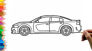 How to draw a Dodge charger SRT hellcat redeye very easy