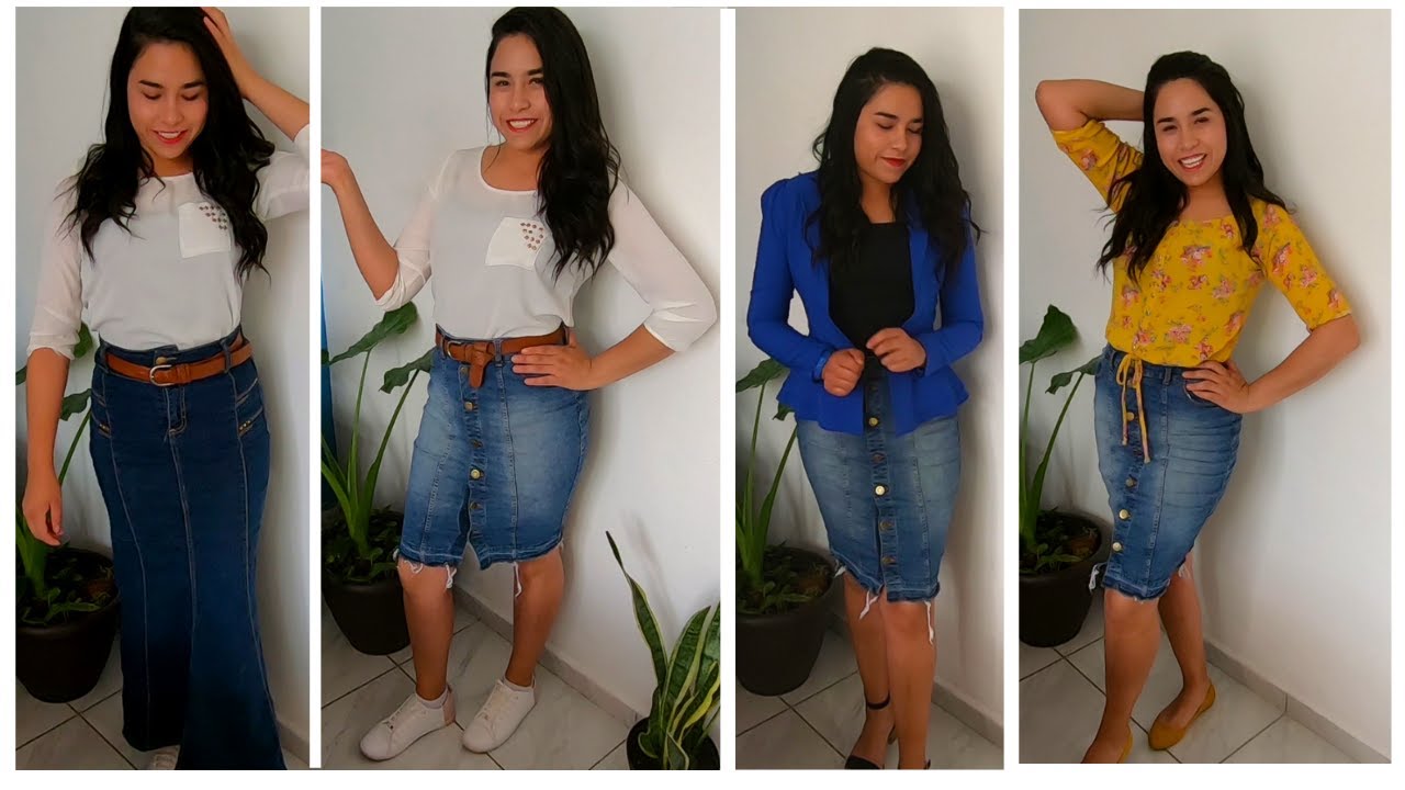 OUTFITS CON CON FALDA LARGA DE MEZCLILLA/ 1 FALDA Y 5 ESTILOS - YouTube