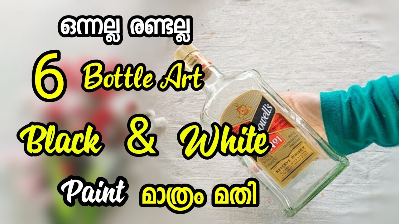 6 Bottle Decor Ideas/Quick & Easy Bottle Art With Black & white Paint/Homedecor/DIY/PALMCRAFT EP 298