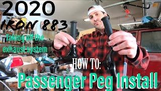 Installing Passenger Foot Pegs on the 2020 Iron 883 Sportster | Removing the Exhaust System.