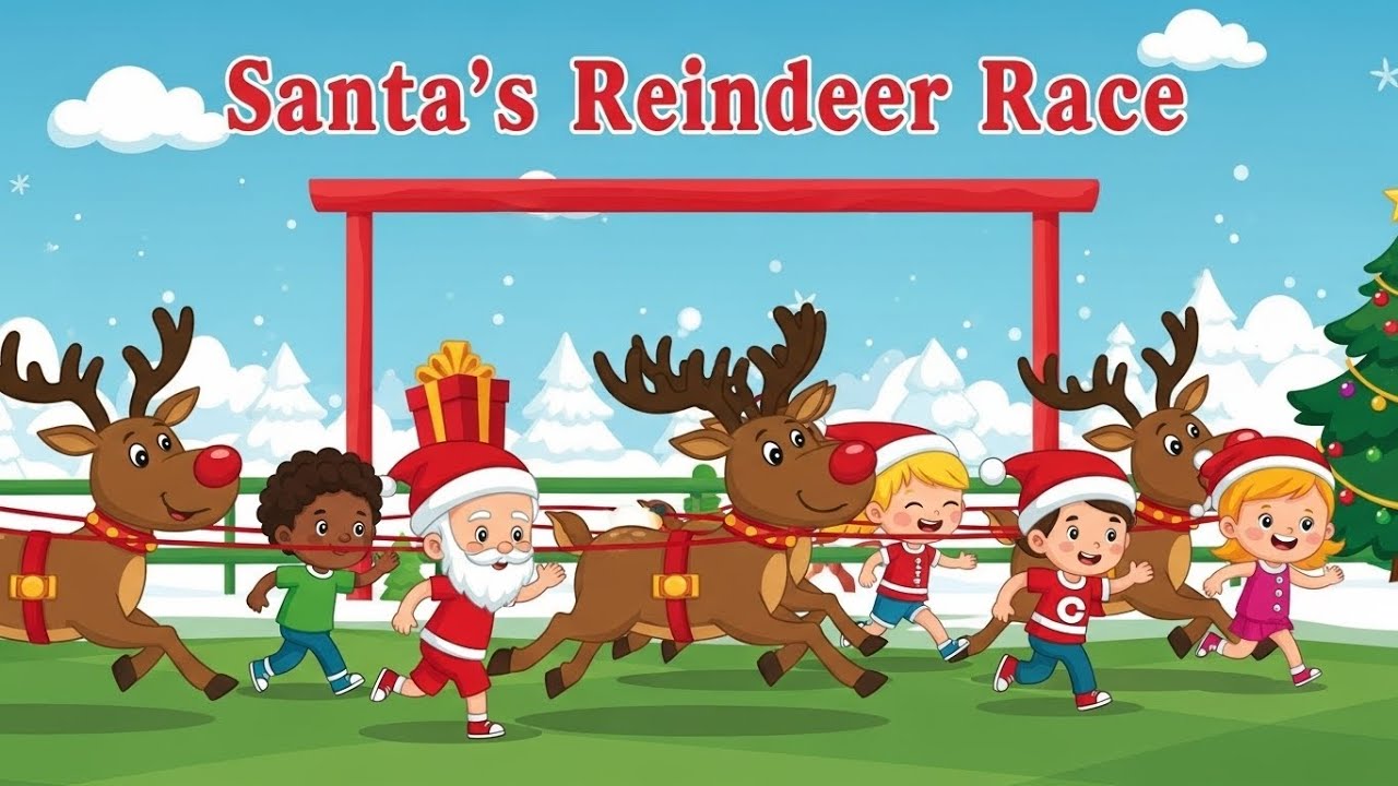 Santa’s Reindeer Race | Fun Christmas Kids Song | Holiday Nursery Rhyme for Toddlers