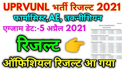 UPRVUNL Various Post Official Result Declared 2021