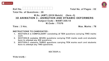 MSC 3RD SEM AMT D ANIMATION 3RD ANIMATION AND DYNAMIC DEFORMERS JAN 2021 | PTU