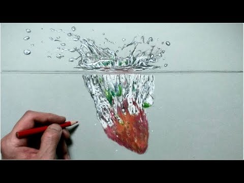 色鉛筆でイチゴと水しぶきを描いてみた 水の描き方 Drawing To Drop Strawberries In Water Youtube