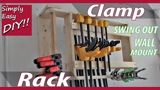 A DIY clamp rack that mounts to the wall and swings out so that you can store clamps on both sides. Yep, that