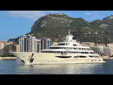 Lady Gulya 111m Lurssen Superyacht (Ex - TIS) departing Gibraltar