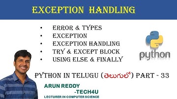 PYTHON IN TELUGU PART 33 - EXCEPTION HANDLING IN PYTHON TELUGU | PYTHON EXCEPTION HANDLING IN TELUGU