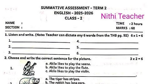 2nd std English term 2 mottu SUMMATIVE ASSESSMENT - TERM 2ENGLISH-2025-2026 CLASS-2 question paper