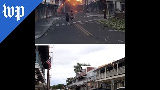 Lahaina, before and after the Hawaii wildfires