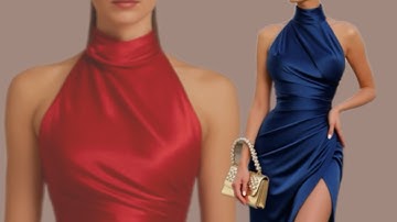 ♦️How to Sew a Stunning Draped Halter Dress | Elegant Satin Evening Tutorial✂️