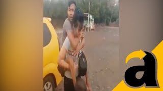 VIRAL VIDEO Perjuangan Istri Polisi Gendong Suami Yang  Lumpuh