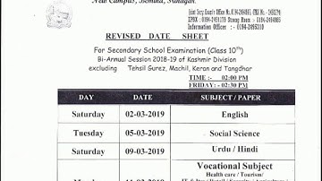 Revised Datesheet class 10th jkbose bianuall