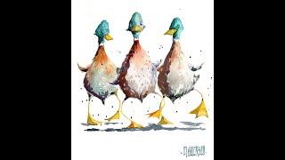 Quirky watercolour of cheeky ducks by Mike Jackson