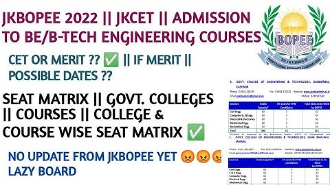 JKBOPEE 2022 || JKCET || CET OR MERIT || SEAT MATRIX COLLEGE & COURSE WISE || GOVT. COLLEGES ✅