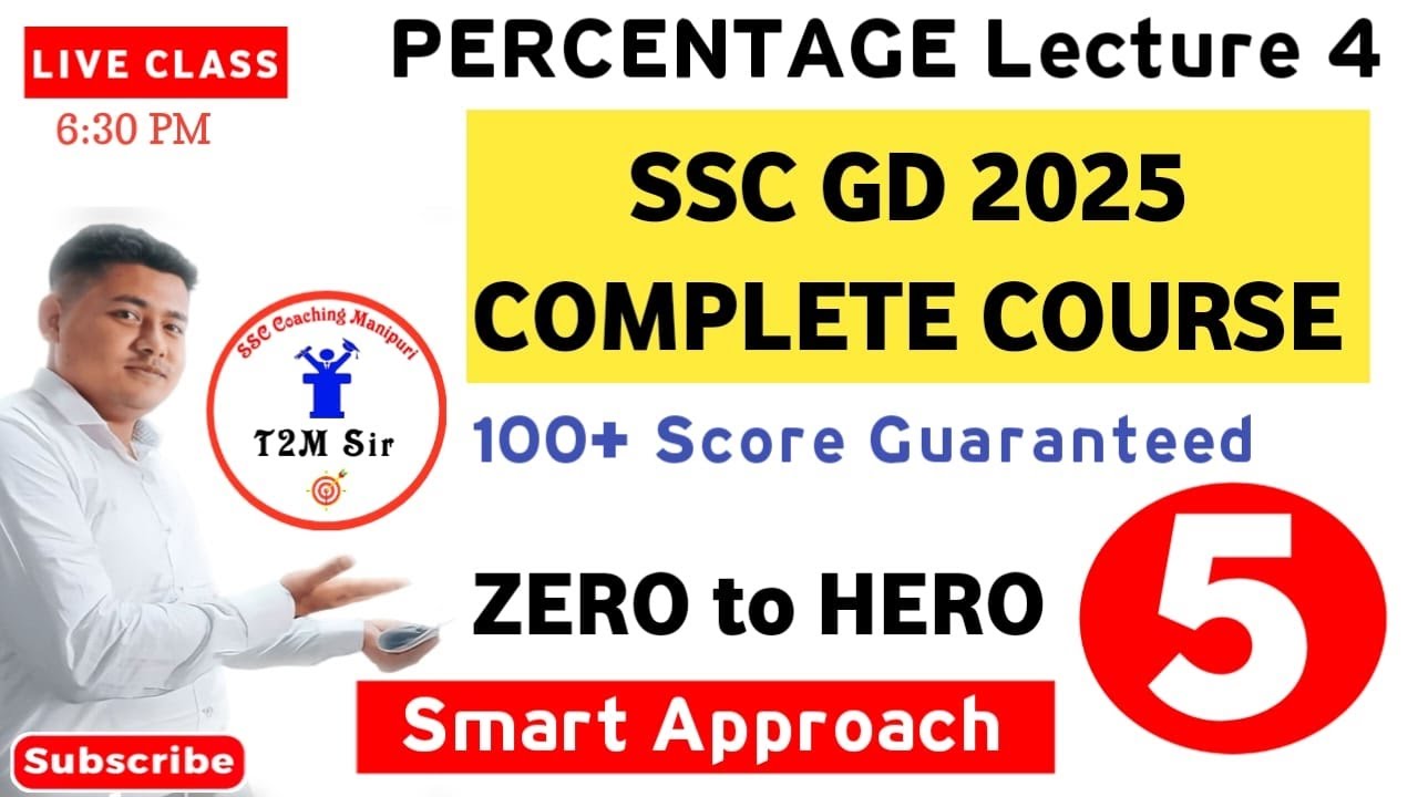 PERCENTAGE Lecture 4 ️ SSC GD 2025 Complete Course SMART APPROACH in ...