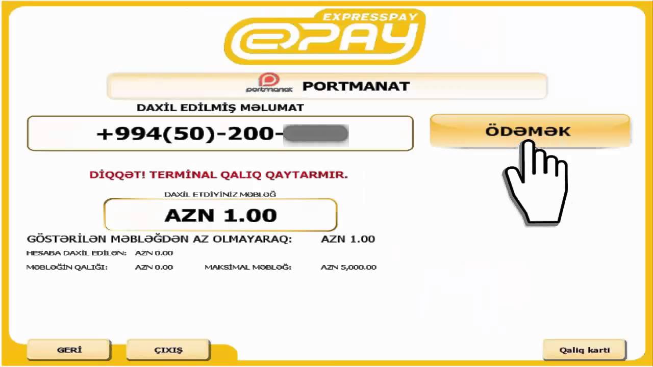 Expresspay vasitesile Portmanat kod almaq