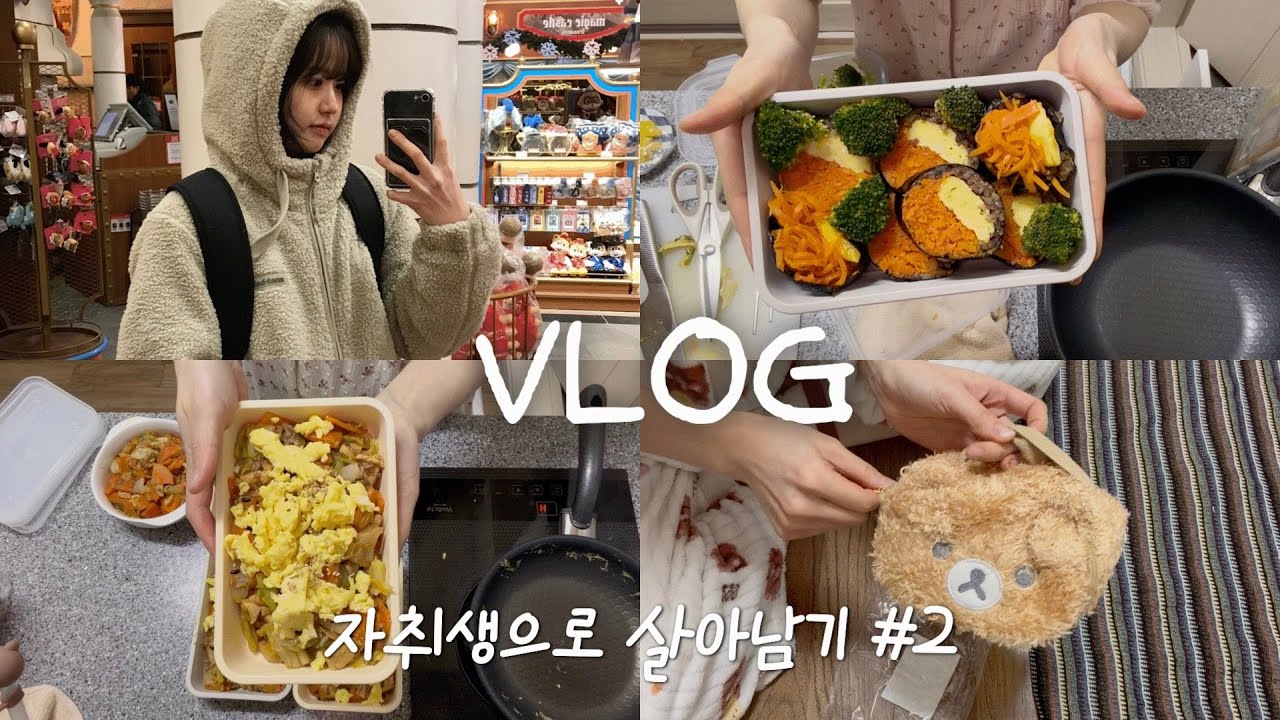 [자취 브이로그#2]다양한 요리 시도하는 일상🔥 (당근김밥,닭갈비,멸치볶음,점심밀프랩)