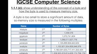 03 IGCSE Computer Science Tutorial  1 1 1 c – Measuring Computer Memory Sizes