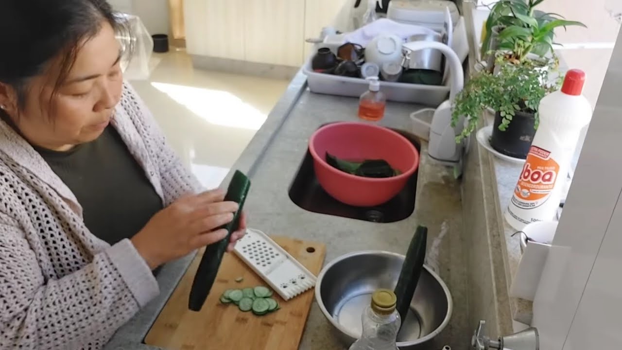 HOJE FIZ SUNOMONO (pepino agridoce) | PANCETA DE PORCO NA AIRFRYER | lavamos as janelas