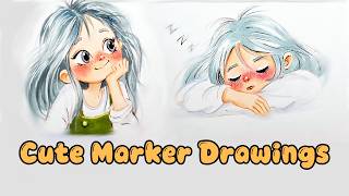 Sketchbook Session | Alcohol Markers Drawing | Character development #asmr #art #drawing