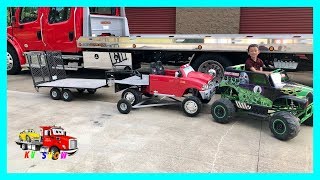 Kruz Playing With His New Tow Dolly Grave Digger Power Wheels and Gooseneck Trailer by KV Show 111,897 views 4 years ago 8 minutes, 41 seconds