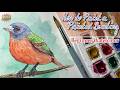 Beginner Watercolor Tutorial - How to Paint a Painted Bunting Step by Step