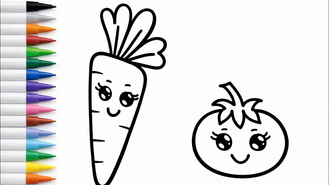 How to Draw Vegetables 🥕🍅 Easy Step by Step