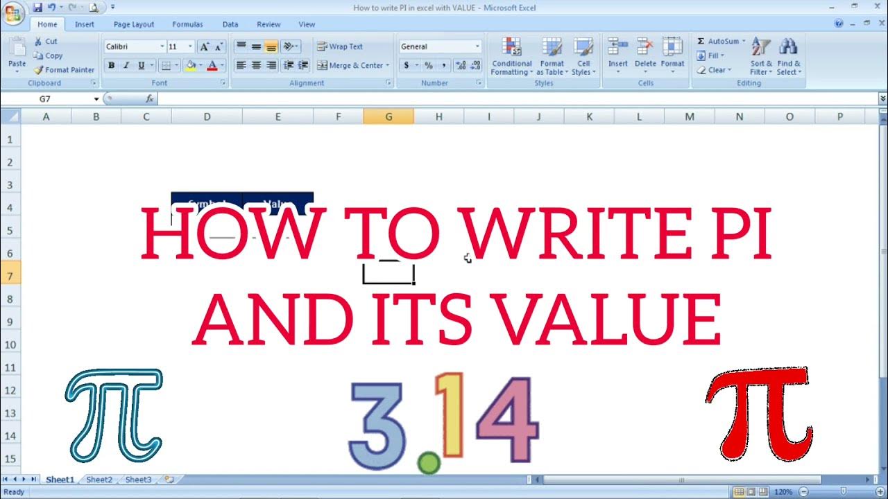 How to write PI in excel with VALUE - YouTube