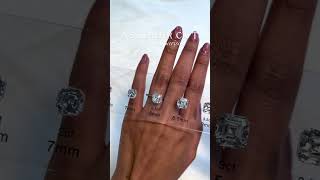 Asscher Shape Diamond Carat Weight Comparison - Shown On Hand
