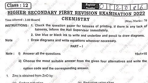 12th std 2022 First revision exam question paper & answer key @ItzPaariActs#12thstd #12thchemistry