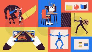 Video game development animated bento grid layout