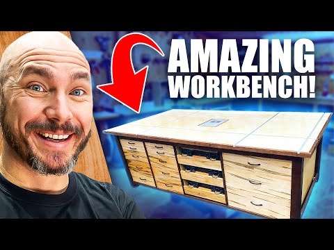 diy workbench outfeed table with a youtube play button