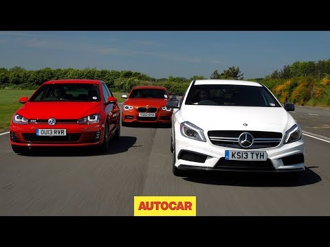 We know the Mercedes A45 AMG is quick, but is it as good to drive as the hottest BMW 1-series, the M135i and Volkswagen Golf GTI? SUBSCRIBE to Autocar: http:...