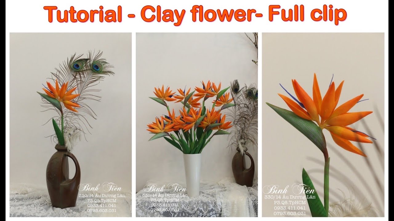 Dạy làm hoa đất sét THIÊN ĐIỂU chi tiết (how to make clay flowers bird of paradise)